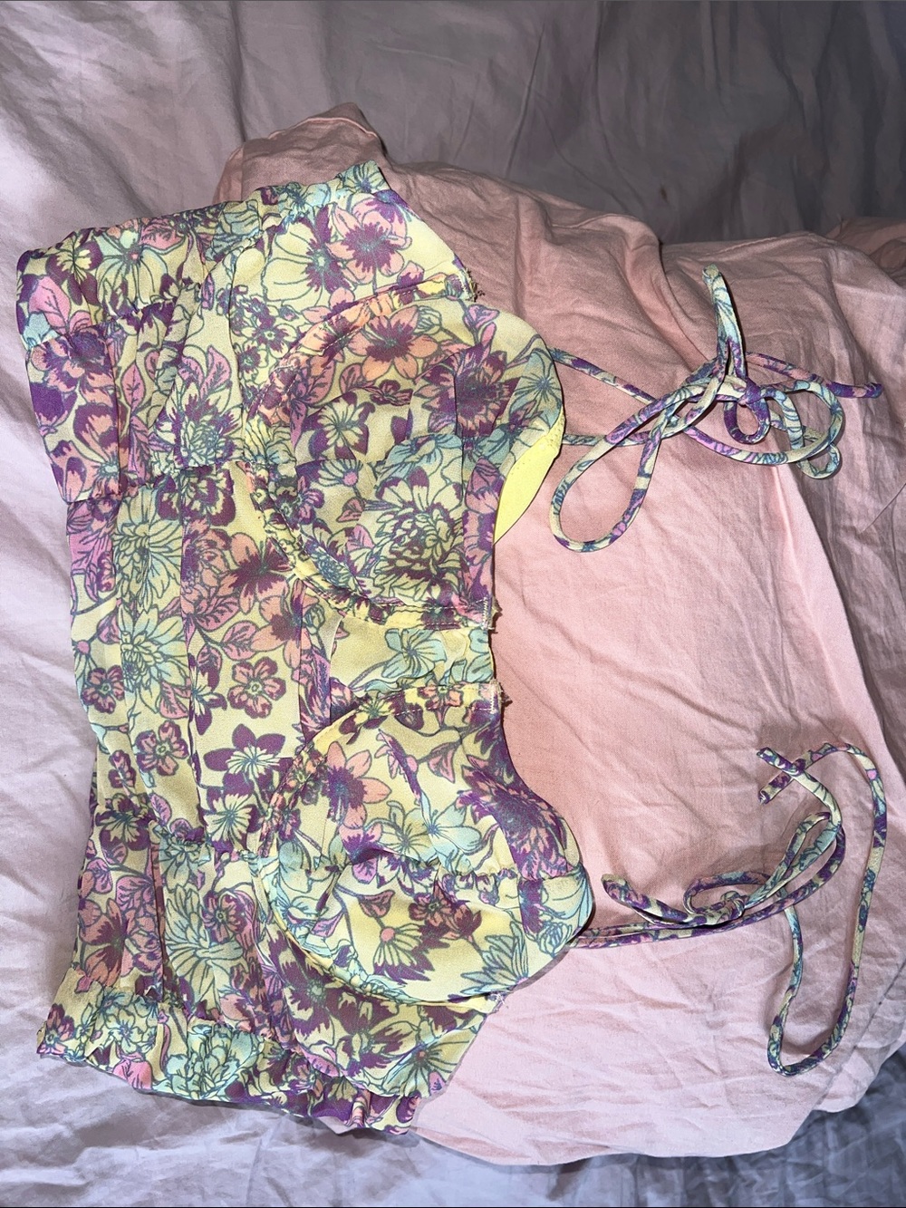 White Fox Boutique Yellow & Purple Floral Crop Top